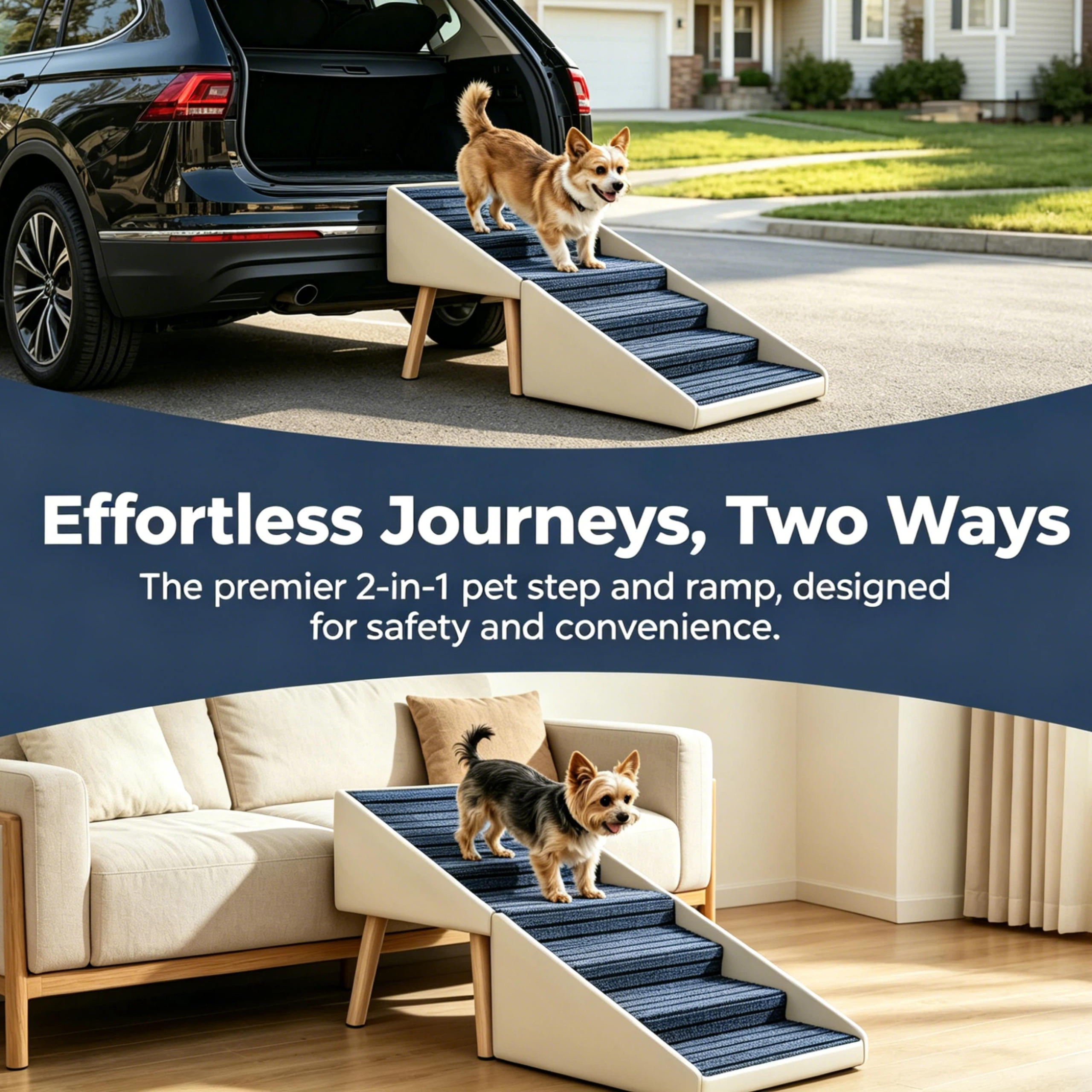 Escalera para Perros 2 en 1 para Cama y Sofá, 25.2" Rampa Plegable para Perros con 6 Escalones y Otomana para Perros Pequeños y Grandes, Beige — imagen 10