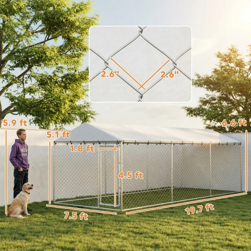 20' X 7.5' X 6.5' Dog Kennel Outdoor For Small Medium Large Dogs With Waterproof Roof, SilverMultiple Packages — imagen 1