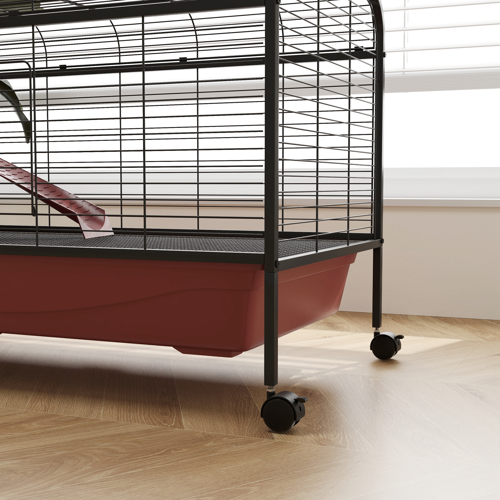 48" L Small Animal Cage, Pet Play House for Rabbit Hutch or Ferret with Feeder, Rolling Wheels, Platform, Ramp — imagen 8
