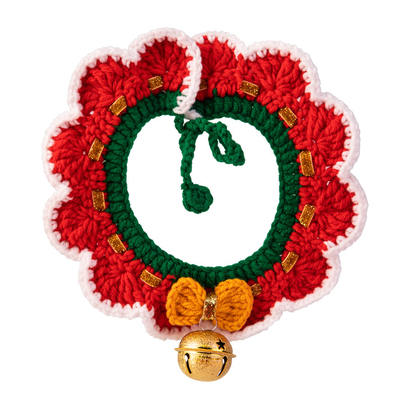 Christmas pet collars decorations handmade knitted cat collars scarves pet supplies — image 1