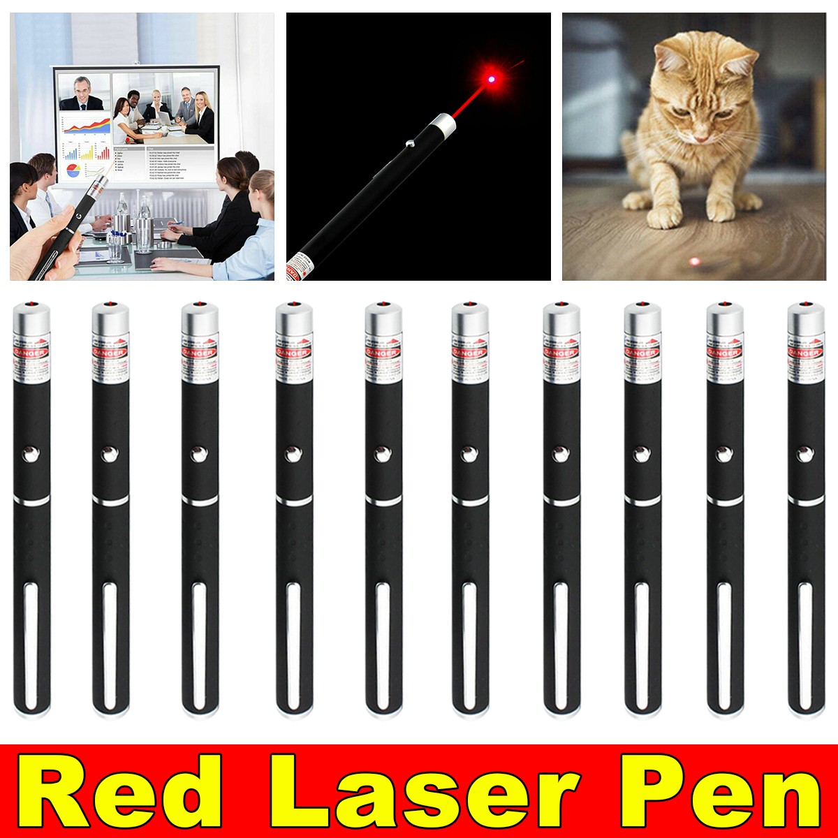 Puntero Láser Rojo 650nm en Forma de Pluma, Haz Único Visible, Linterna Láser con Pilas AAA, 10 Piezas, Alcance de 9900 Millas, Mini Pluma de Enseñanza, Juguete para Mascotas — imagen 1