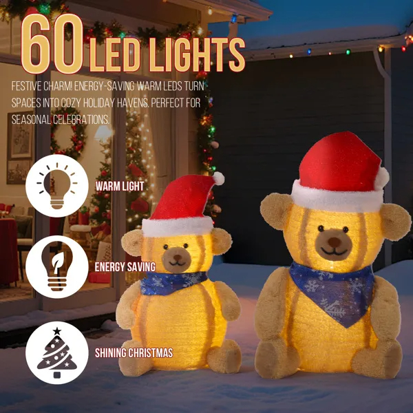 Set Of 2 Lighted Plush Bear Christmas Decorations, Pre-lit Pull Up Holiday Decor With 60 Warm White LED Lights For Xmas Outdoor Indoor Decor Lighted Holiday Displays — imagen 9