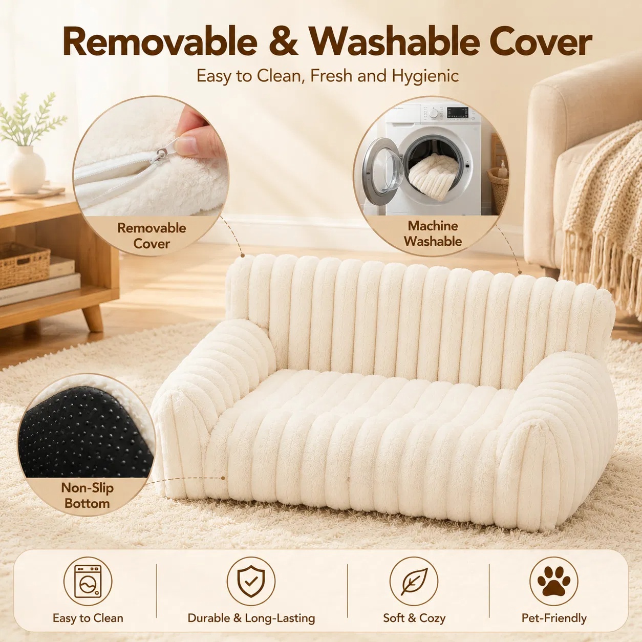 Cama Sofá para Gatos Adorables - Colchones de Pelo Suave con Forro Limpiable y Removible, Cunas de Gatos Fofos para Hogares Modernos — imagen 10