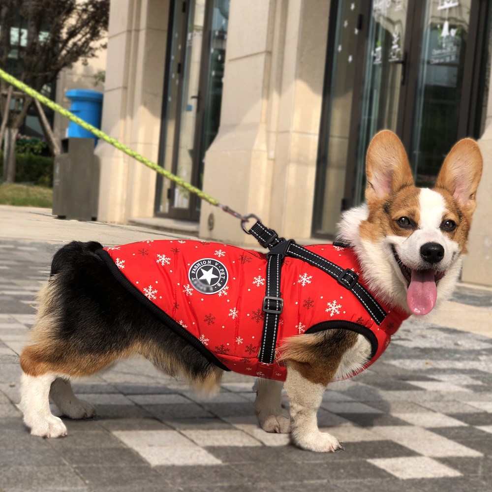 Autumn And Winter Pet Clothes Red Christmas Dog Cotton Clothes Reflective Warmth Small And Medium-Sized Dog Coat Clothing — image 2