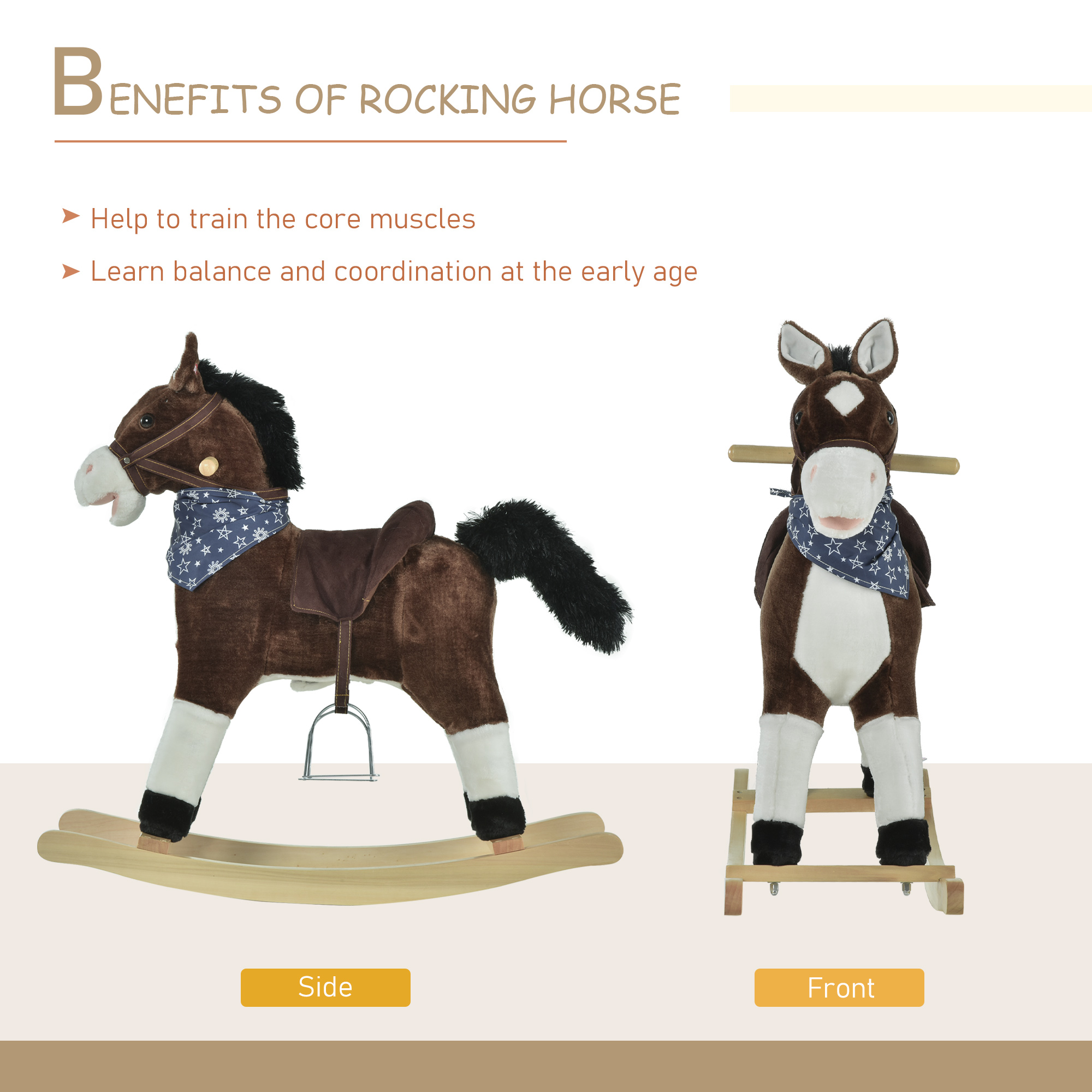 Caballo de Plush del Vaquero que Se Mueve, Montaje en Madera con Sonidos Realistas, Diversión Salvaje Oeste, Marrón, para Niños de 3 a 6 Años — imagen 5