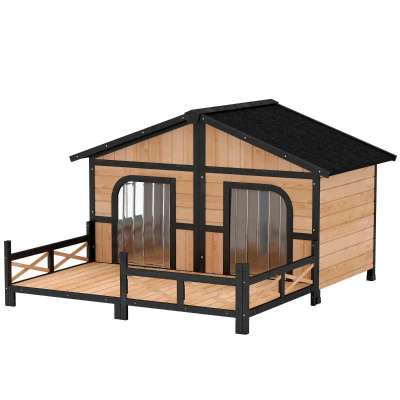 Casa para Perros Exterior, Caja de Madera Resistente al Tiempo con Porche, Techos Abatibles y Varios Paquetes Enviados. Por Favor Preste Atención a las Dimensiones y Peso en los Detalles — imagen 4