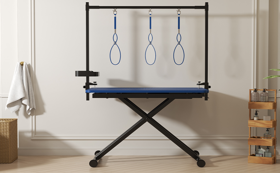 Mesa de Aseo para Perros Azul Grande 47'' con X-Lift Reclinable, Plegable para Hogar - Estación para Mascotas con Correas y Organizador de Herramientas — imagen 5