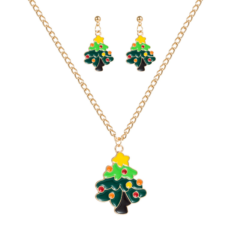 Christmas Earrings Elk Christmas Tree Necklace Earrings Set 2 Pieces Necklace Earrings — image 5