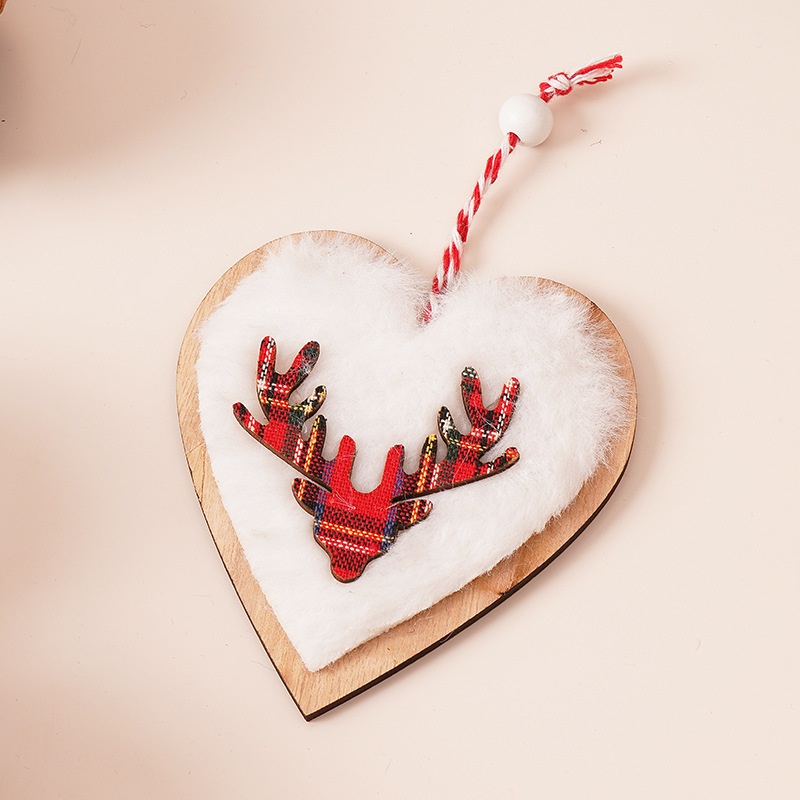 Christmas Wooden Plush Decorations - Heart, Star, Tree, Deer Shape Ornaments for Xmas Tree — image 3