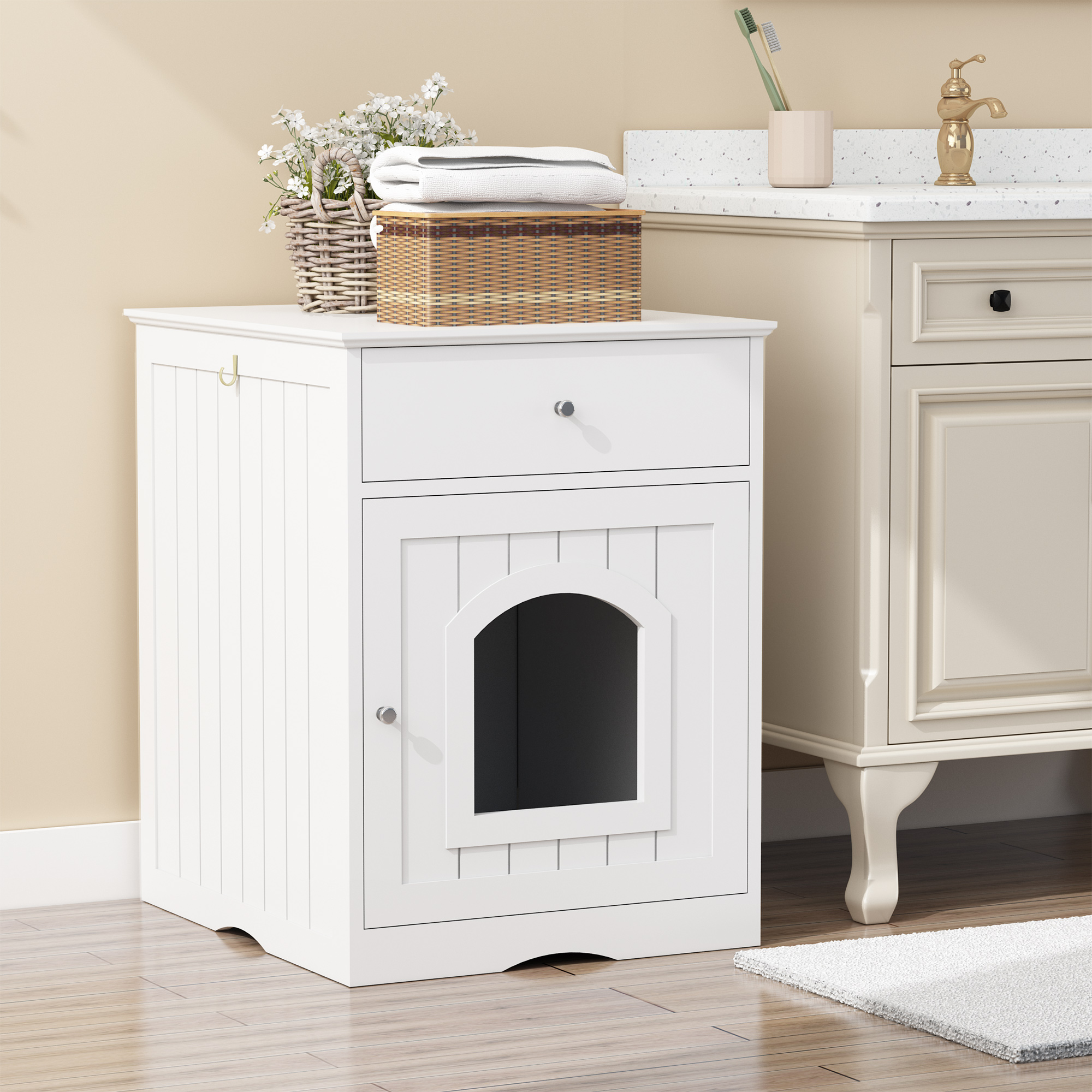 Wooden Pet House Litter Box Fence With Drawers — image 4