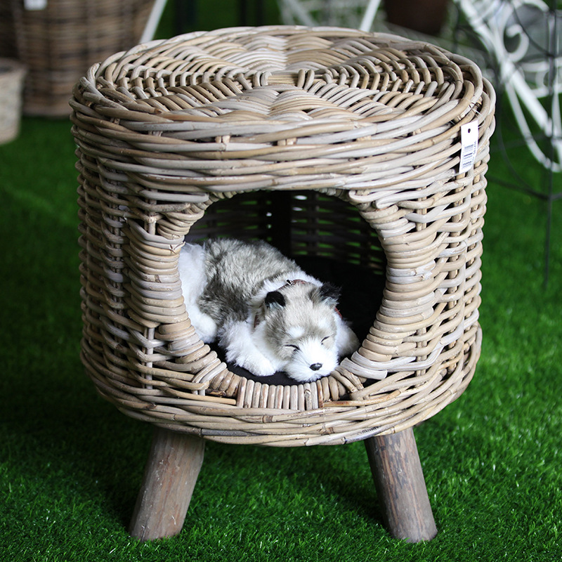 Rattan Furniture Leisure Round Four Seasons Semi Closed Breathable Cat And Dog Kennel Stool Outdoor Modern Simple Style — image 2