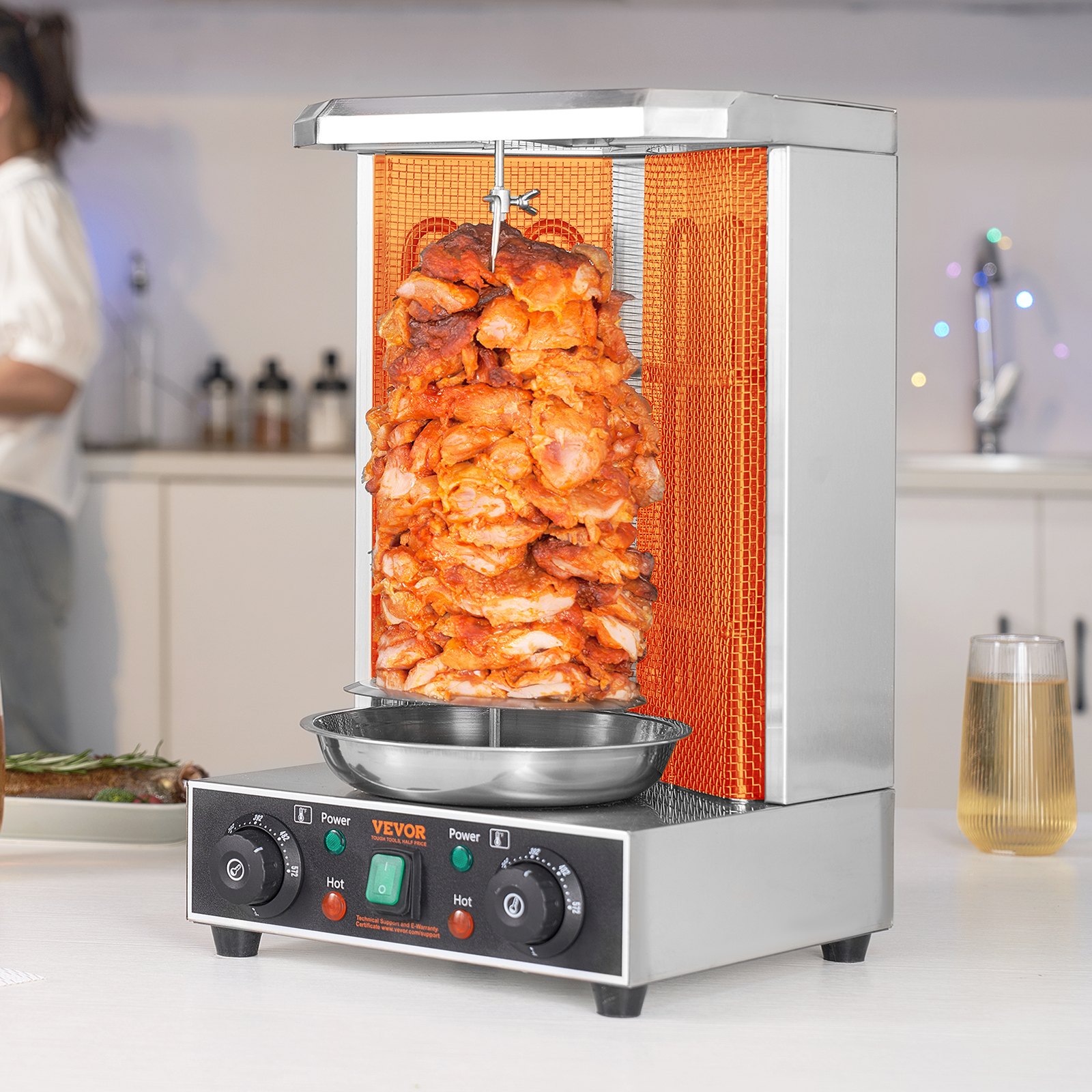 Shawarma Grill Machine, 13 Lbs Capacity, Chicken Shawarma Cooker Machine With 2 Burners, Electric Vertical Broiler Gyro Rotisserie Oven Doner Kebab Machine, For Home Restaurant Kitchen Parties — image 3