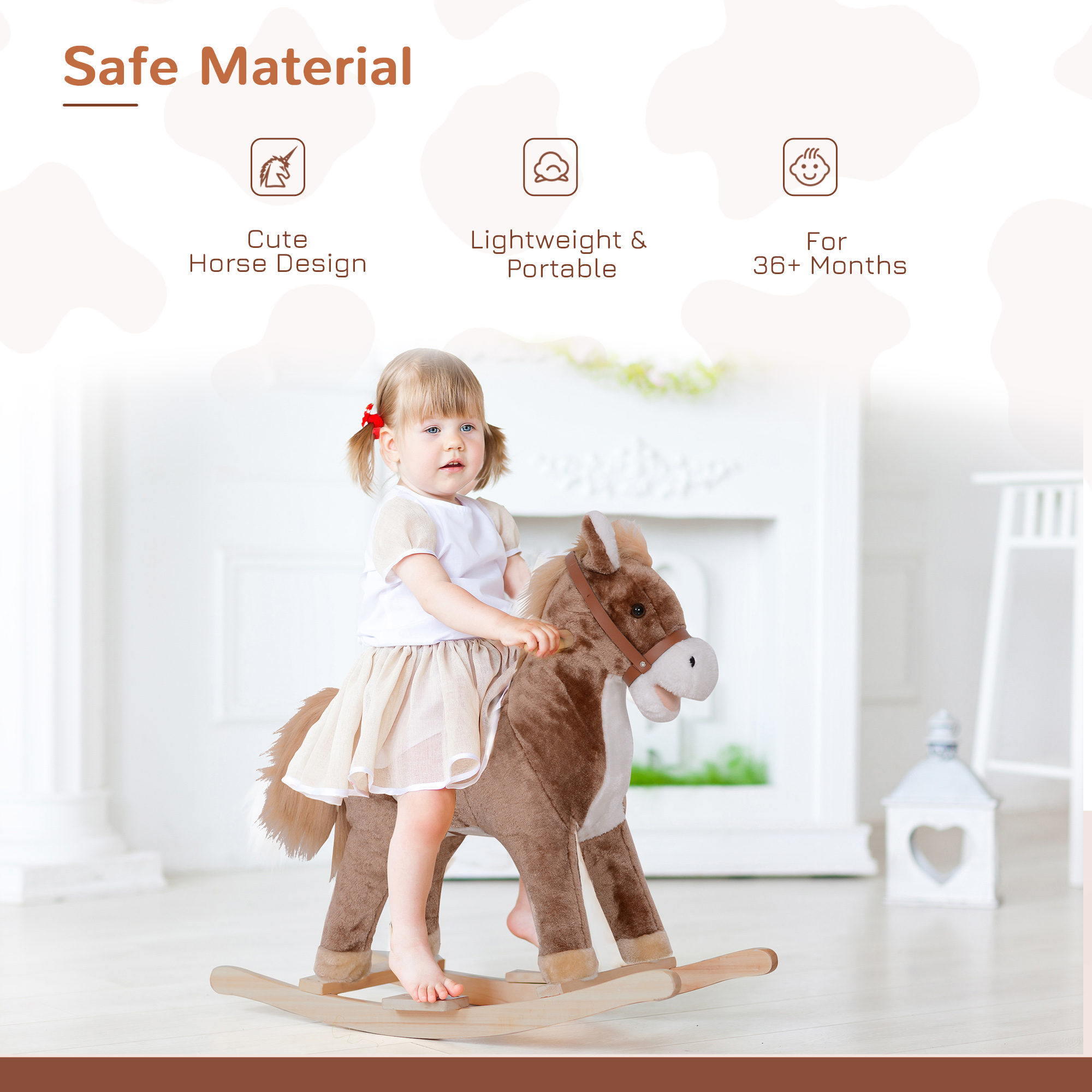 Kids Rocking Horse with Soft Plush Body, Wooden Base & Handle Grip for Years 3+ — image 7