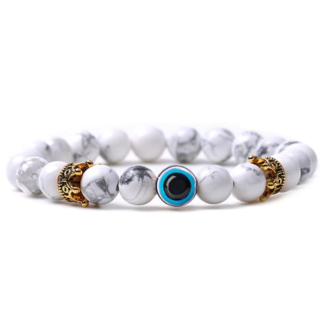 Natural Tiger Eye Stone Crown Bracelet Evil Eye Natural Stone Couple Bracelet Male and Female Bracelet — image 3
