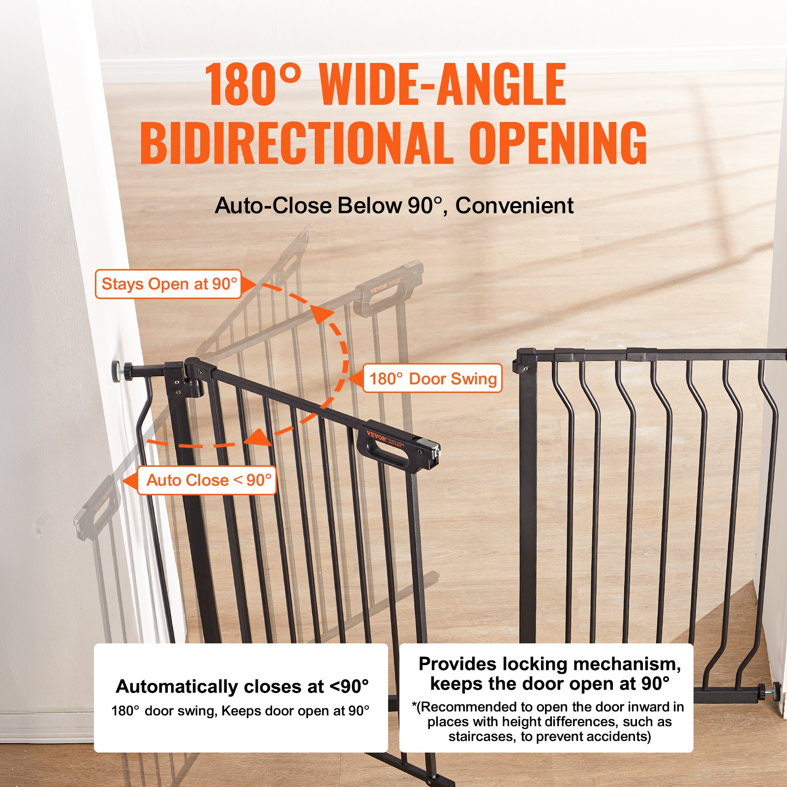 Reja para Bebé, 29.5"-48.4" Extra Ancha, 30" de Alto, Reja para Perros en Escaleras, Puertas y Casa, Puerta de Paso Fácil con Cierre Automático, Reja de Seguridad para Niños y Mascotas, con Kit de Montaje a Presión y Kit de Montaje en Pared, Negro — imagen 3