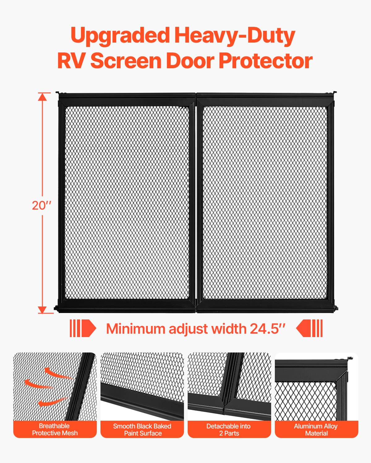 RV Screen Door Protector, 24.5 X 20 Inch Door Grille, Easy To Install And Disassemble, Reinforced Breathable Protective Mesh, Aluminum Alloy Camper RV Entry Protector For Pet Protection, Black — imagen 5