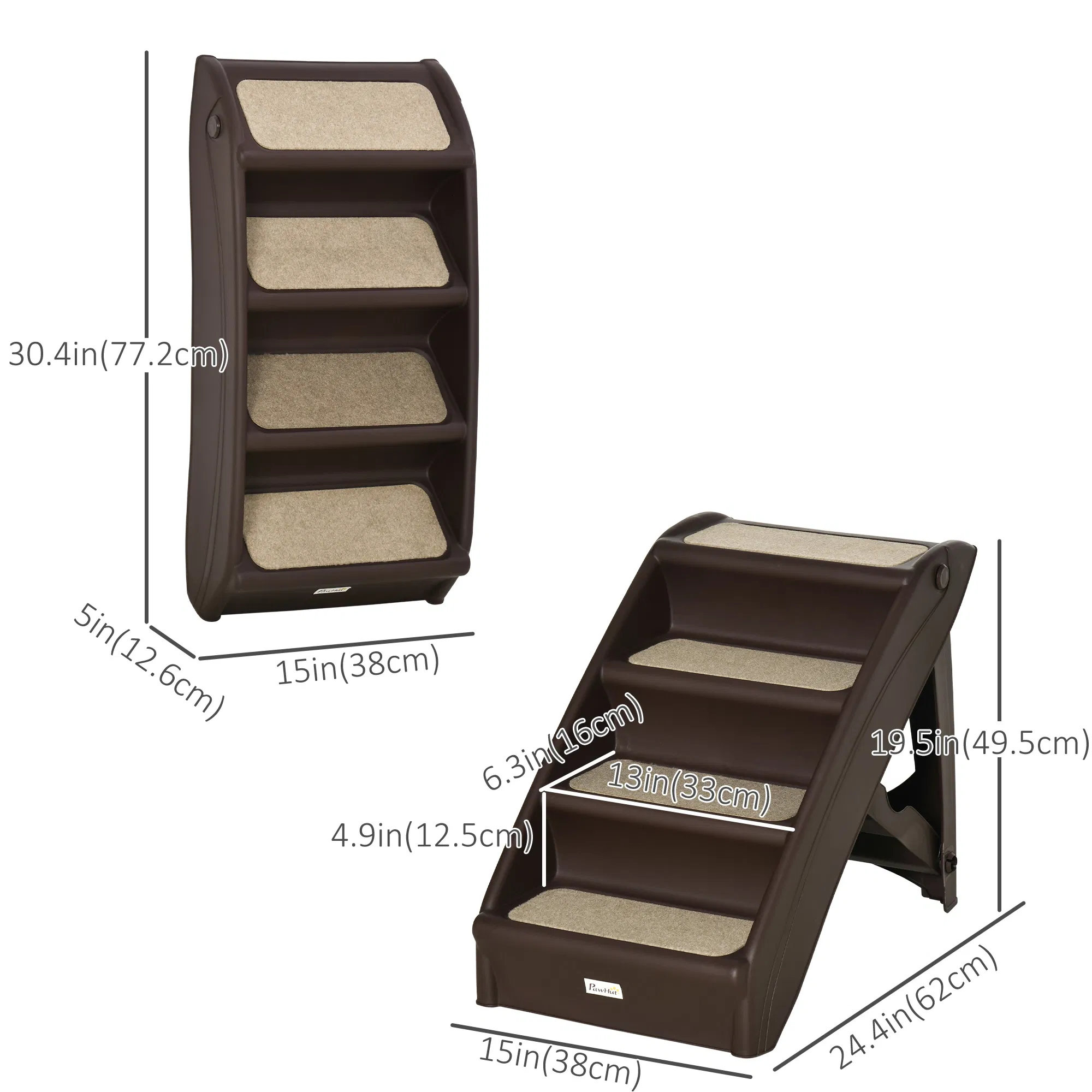 4-Level Portable Pet Stairs, Foldable Dog Ramp, Lightweight Cat Steps, with Nonslip Soft Mats, for High Bed, Sofa, Up to 44 lbs, Dark Brown — image 3