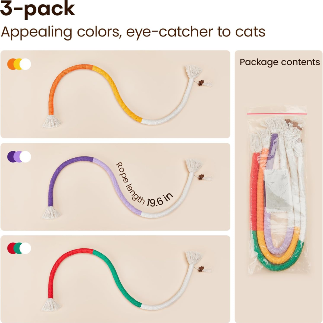Juguetes para Gatos con Cuerdas de Masticar 3 Unidades con Relleno de Aceite de Hierba del Gato Natural — imagen 3