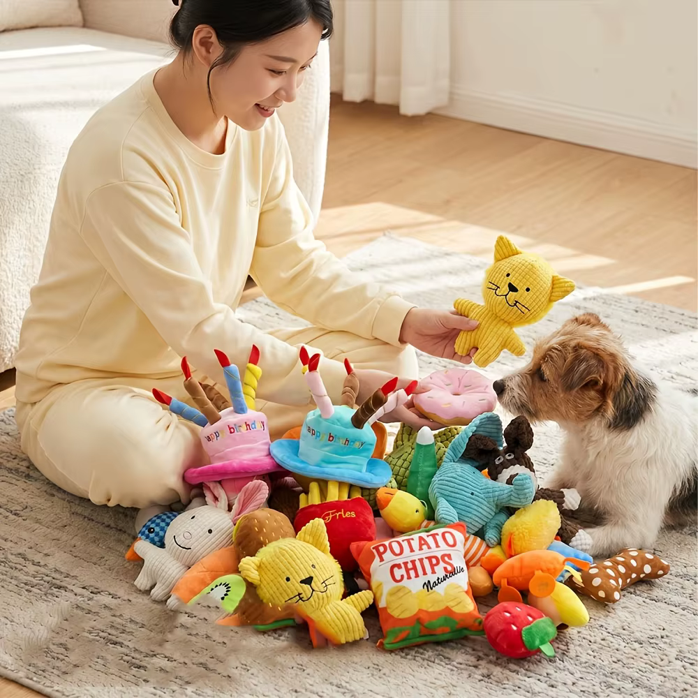 5PCS Plush Pet Toy Set, Large Gift Pack of Squeaky Toys for Small Dogs—Squeaks, Helps Clean Teeth, Keeps Your Dog Entertained — image 6