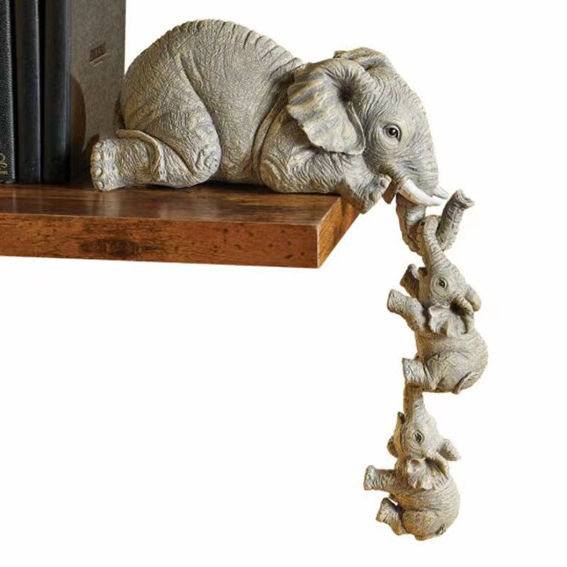 Three Elephants Resin Gardening Ornament Cute Elephant Figurines Elephant Hanging Baby Elephant Craft — image 1