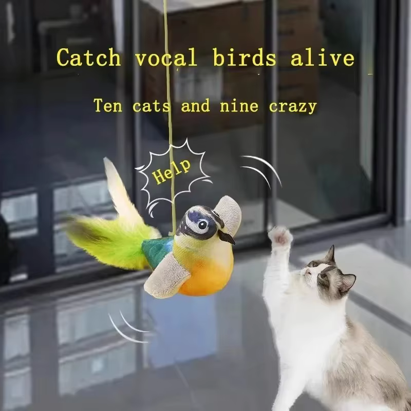 1-3Pcs The pet cat toy emulates the sound bird to amuse the cat elastic rope to relieve boredom and resist scratching and biting — image 5