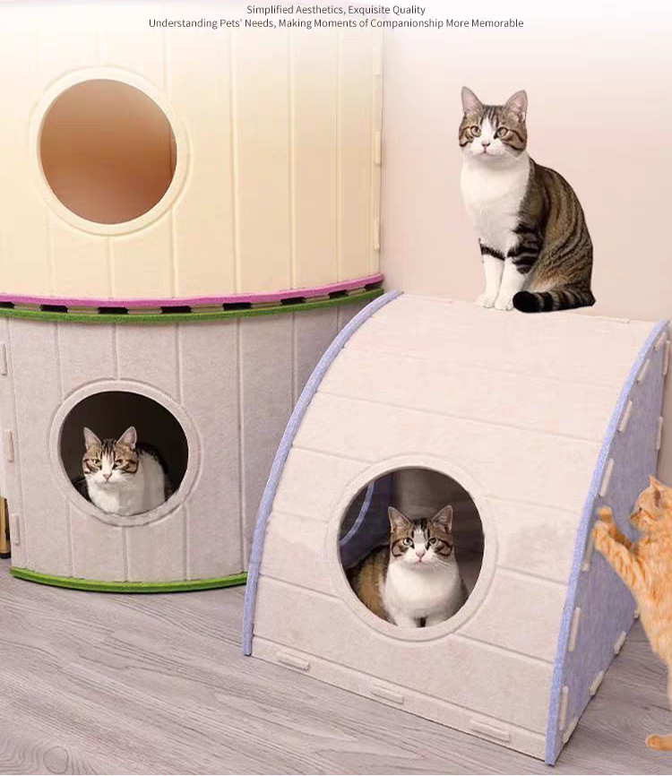 Four-Season Felt Fan-Shaped Cat Villa, Enclosed Large Scratch-Resistant Calming Pet Bed, Warm Deep Sleep Cat House For Multi-Cat Families Indoor Use — image 6
