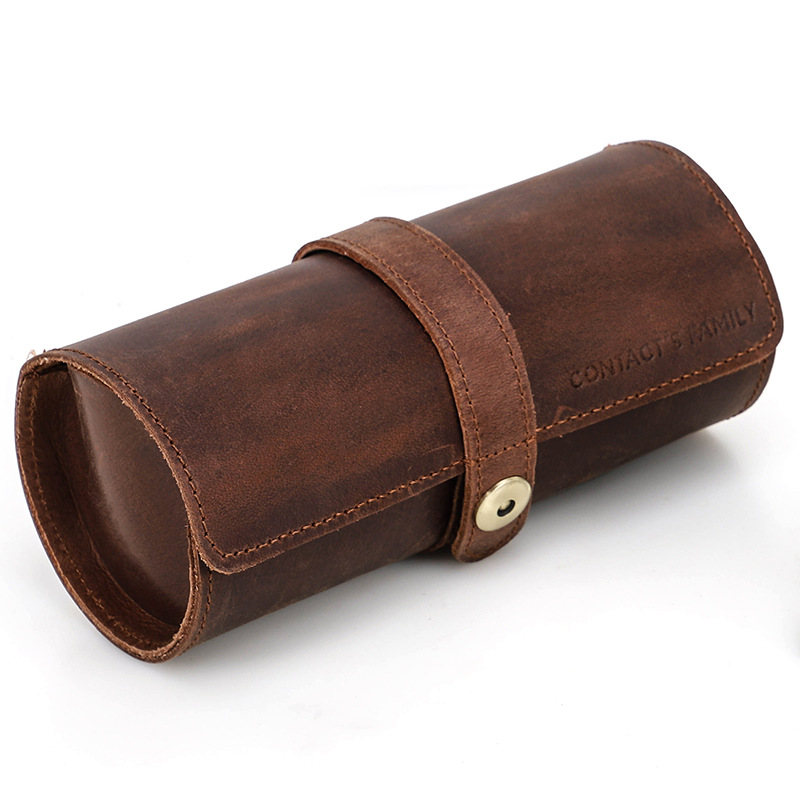 CONTACTS FAMILY Vintage Crazy Horse Leather Watch Storage Box with Round Buckle Clasp - 3 Pack — image 5