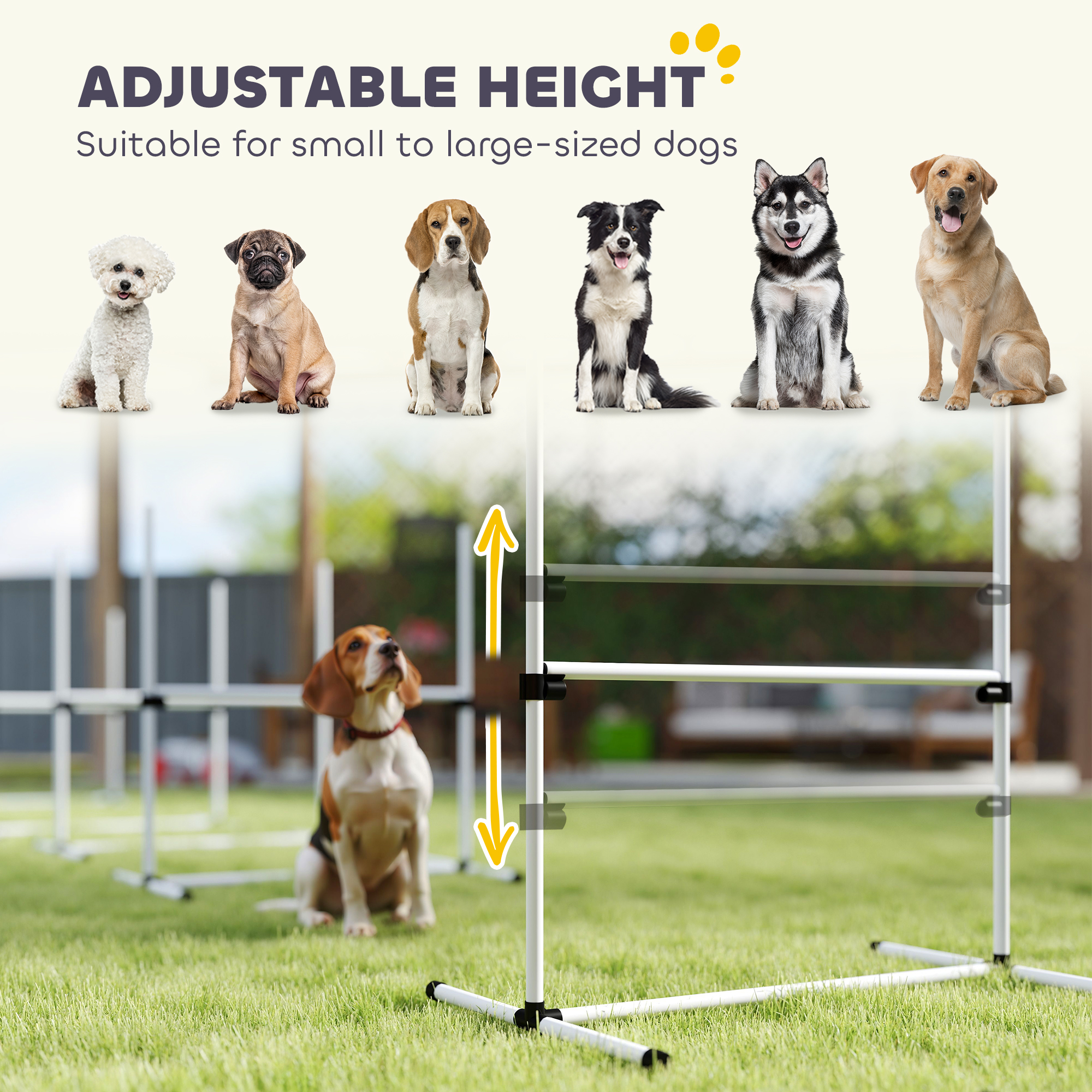 Kit de Agilidad Canina de 6 Piezas con Barras de Salto de Altura Ajustable, Bolsa Portátil, Barra Superior Desplazable, Blanco — imagen 4