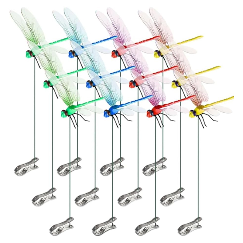 12pcs Dragonfly Hat Clips: realistic garden stake-style 3D outdoor decorative lures — image 1