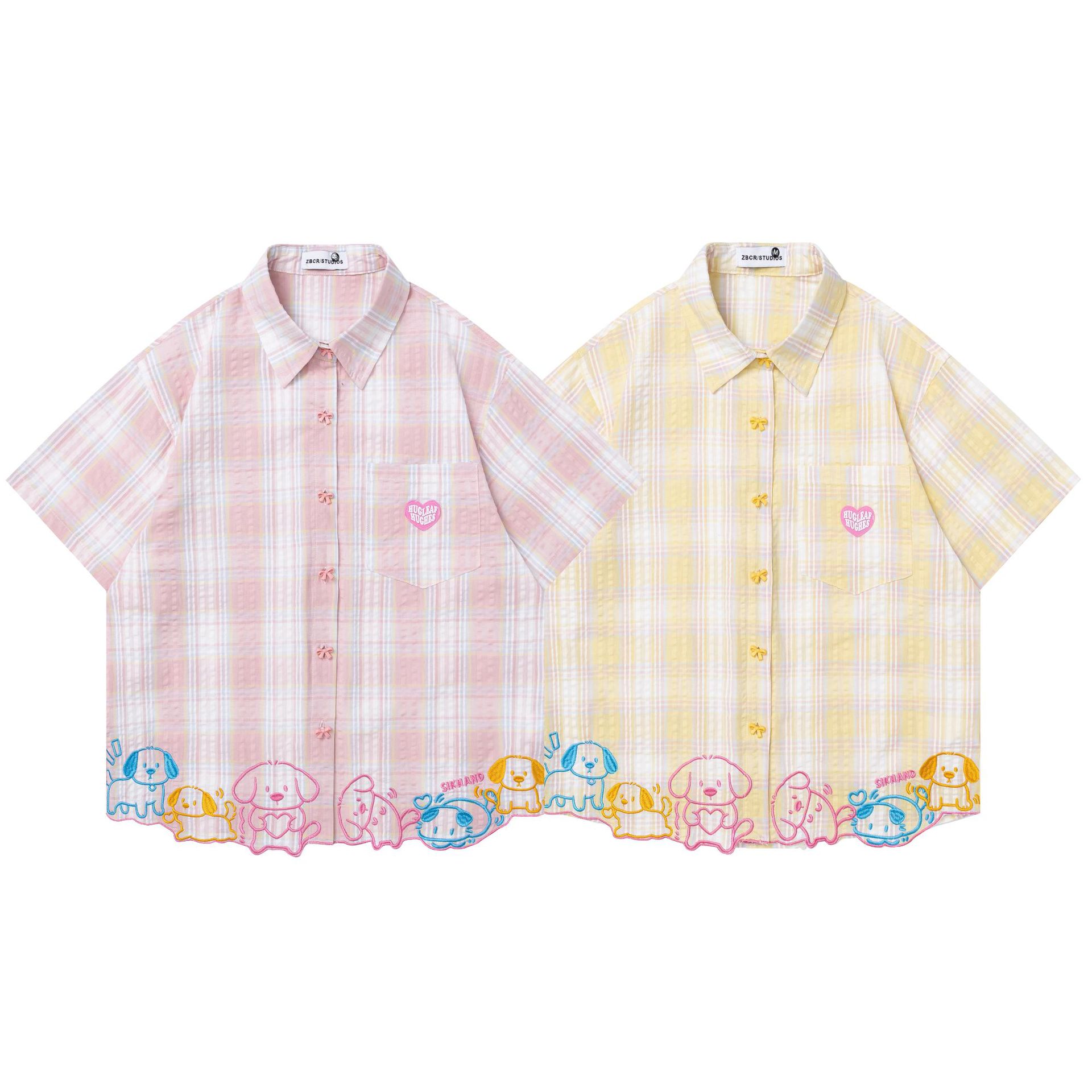 Small dog embroidered checkered short sleeved shirt — image 6