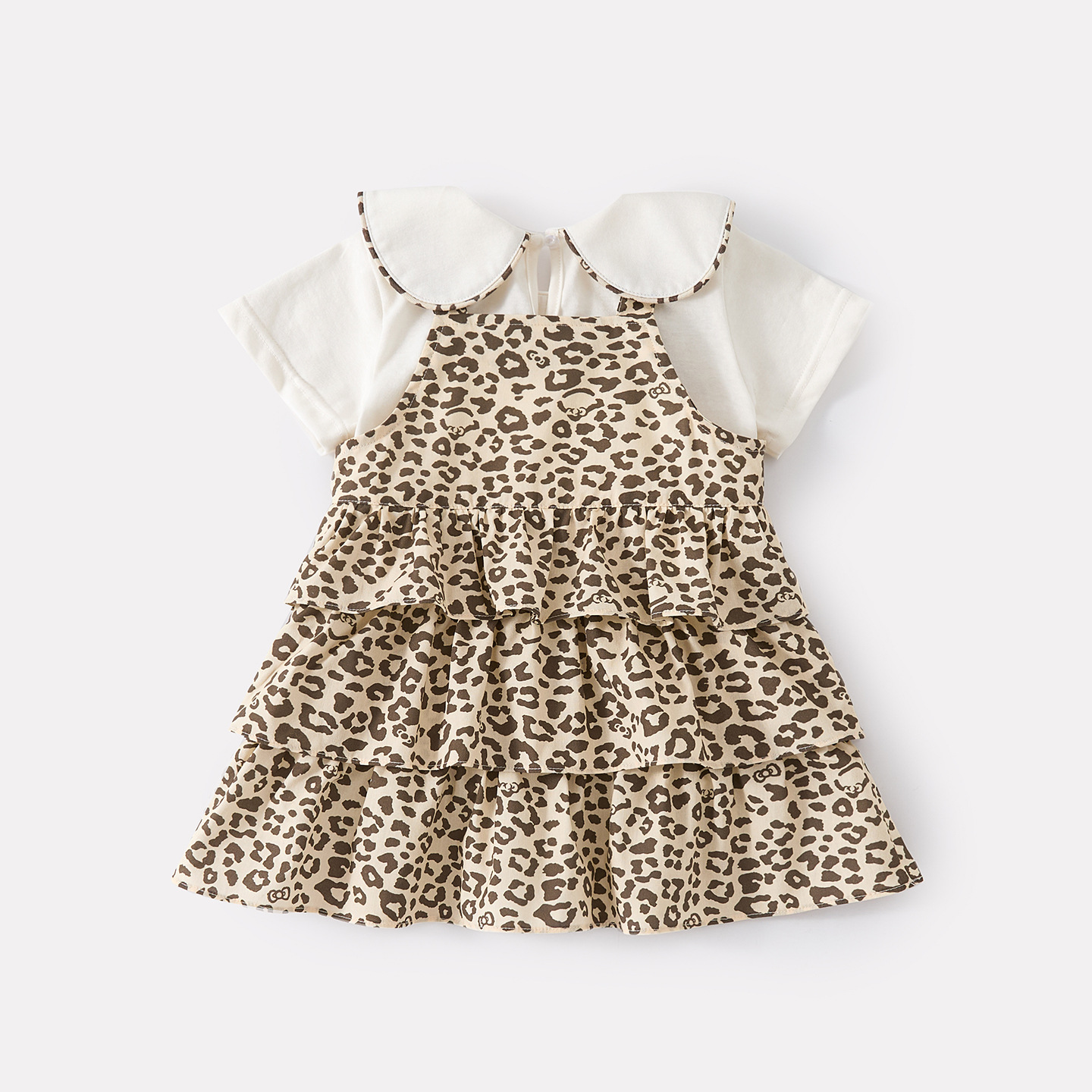Cartoon Peter Pan Collar Short Sleeve Girl's Stylish Leopard Print Ruffle Strap Dress — image 4