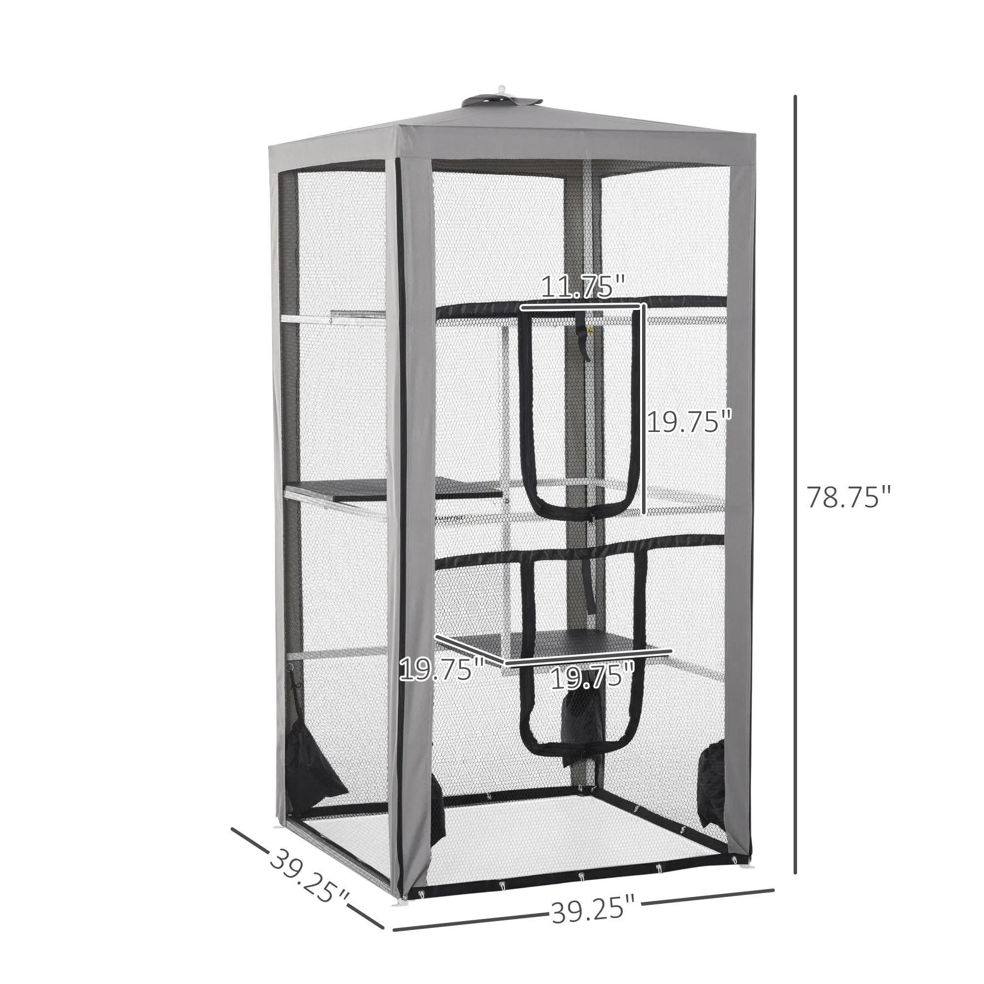 79" Cat Cage, Large Outdoor Kitten House, Indoor Cage Pet Kennel Playpen with 3 Platforms Door 4 Sandbags - Grey — image 3