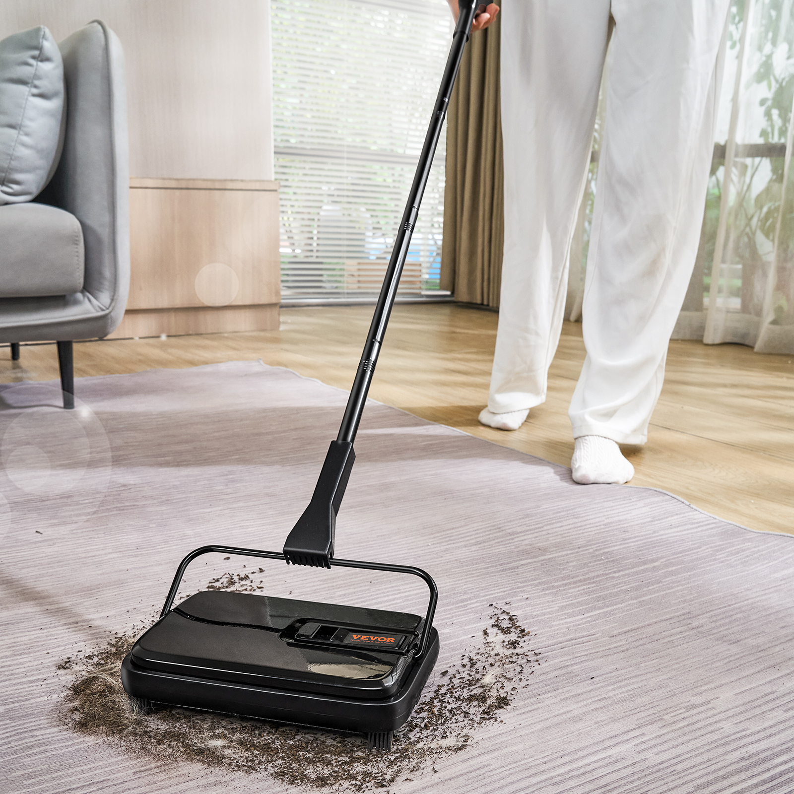 Limpia de alfombras VEVOR, 7.87 pulgadas de trayectoria de limpieza, aspirador manual no eléctrico, capacidad de recipiente de polvo 300 ml con peine para pisos de madera, suelos duros, alfombras y oficinas — imagen 1