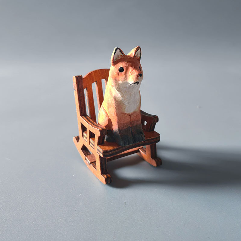 Wooden carving ornaments solid wood handmade carving Shiba Inu kitten decoration — image 11