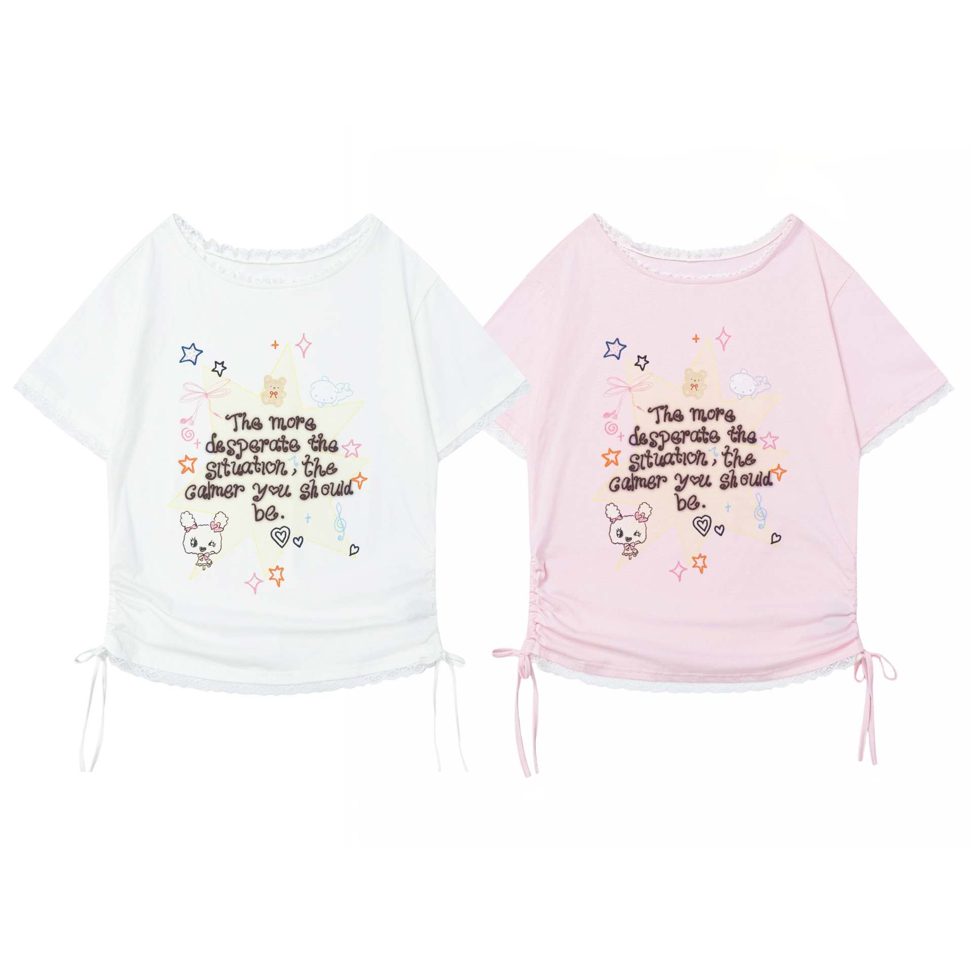 Camiseta de Tela con Cuello de Encaje y Manga Corta para Hombre, Estilo Streetwear con Conejo Animado — imagen 5