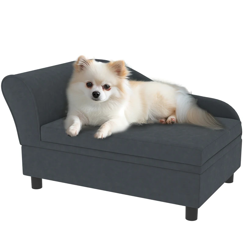 PawHut Pet Sofa Bed Couch With Storage, Pet Sofa For Cats And Small Dogs, Dark Gray — imagen 5