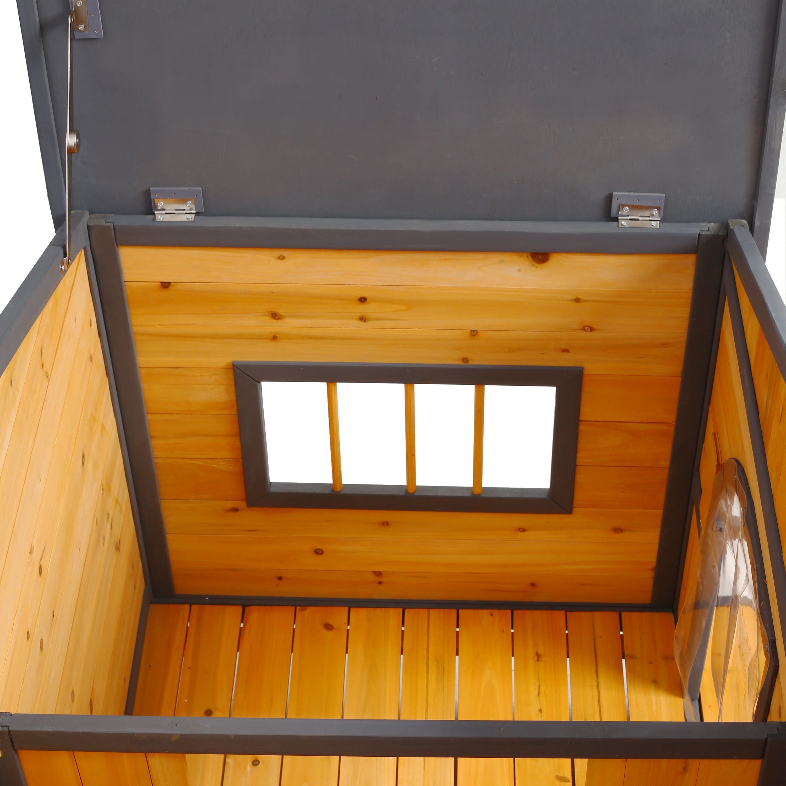 Wooden Large Dog House Outdoor Double XL Dog Kennel with Elevated Floor and Porch, Weatherproof Puppy Shelter for Small and Medium Breed Dogs, Natural — image 8