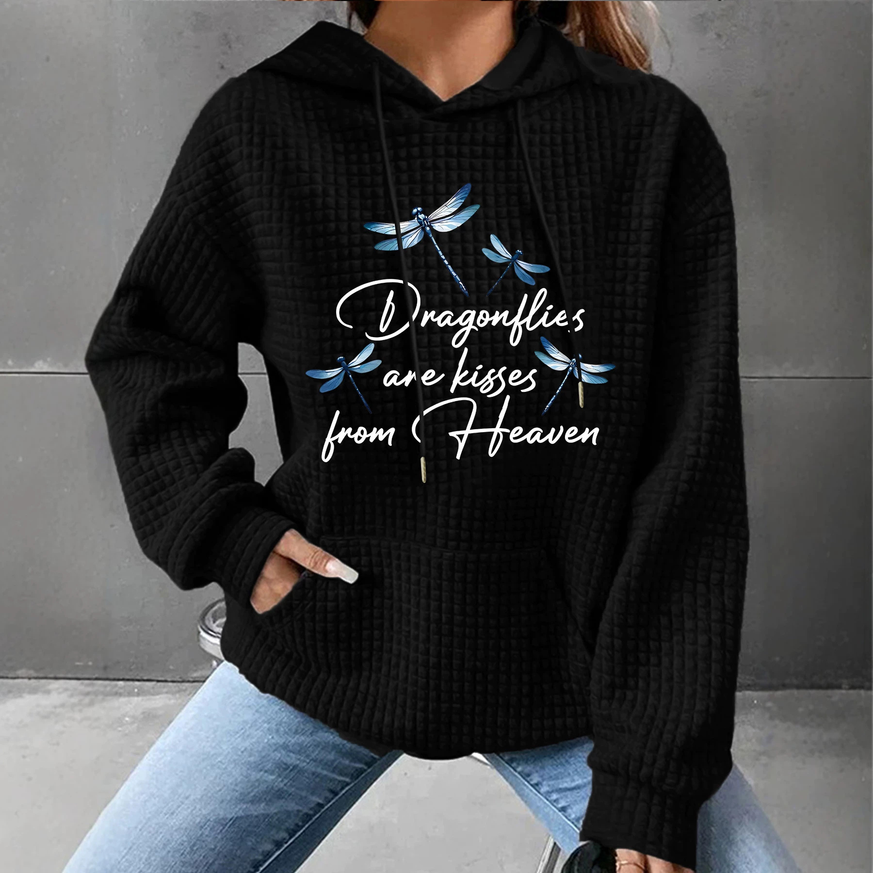 Waffle long sleeved dragonfly printed hoodie — image 4