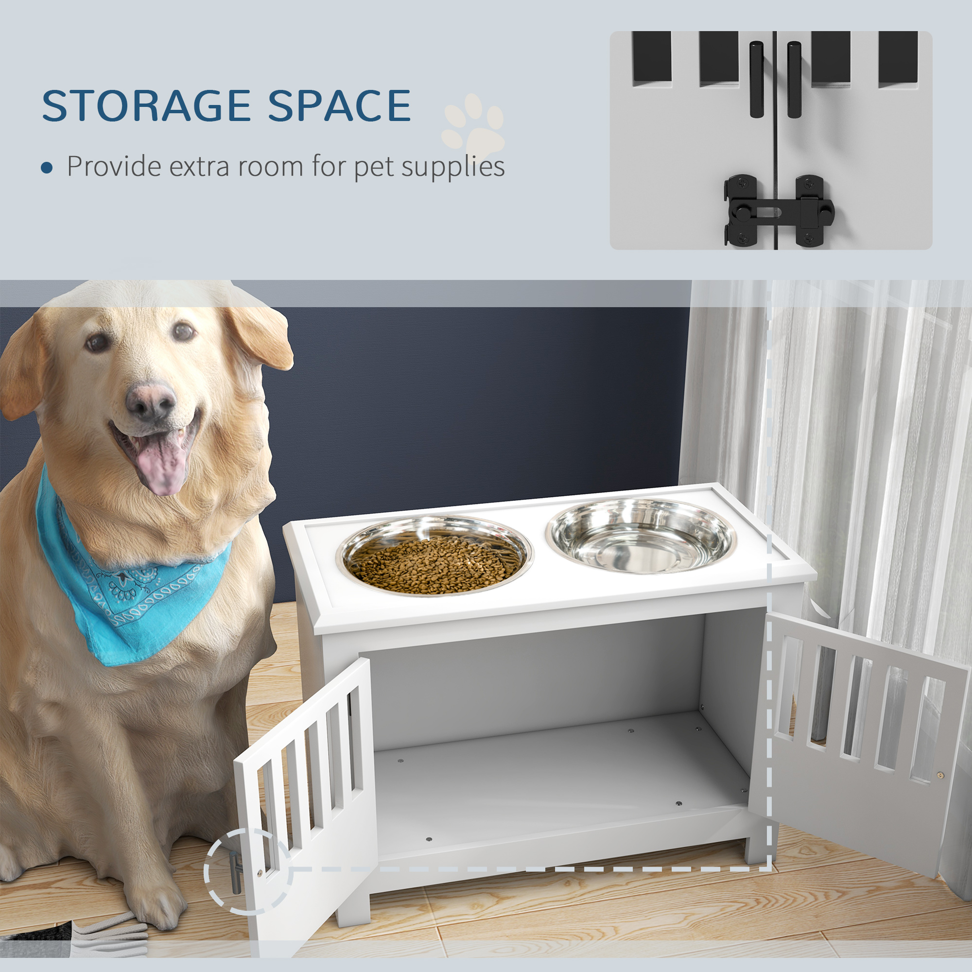 Dog Food Storage Cabinet with Bowls & Dog Feeding Station, White — image 2