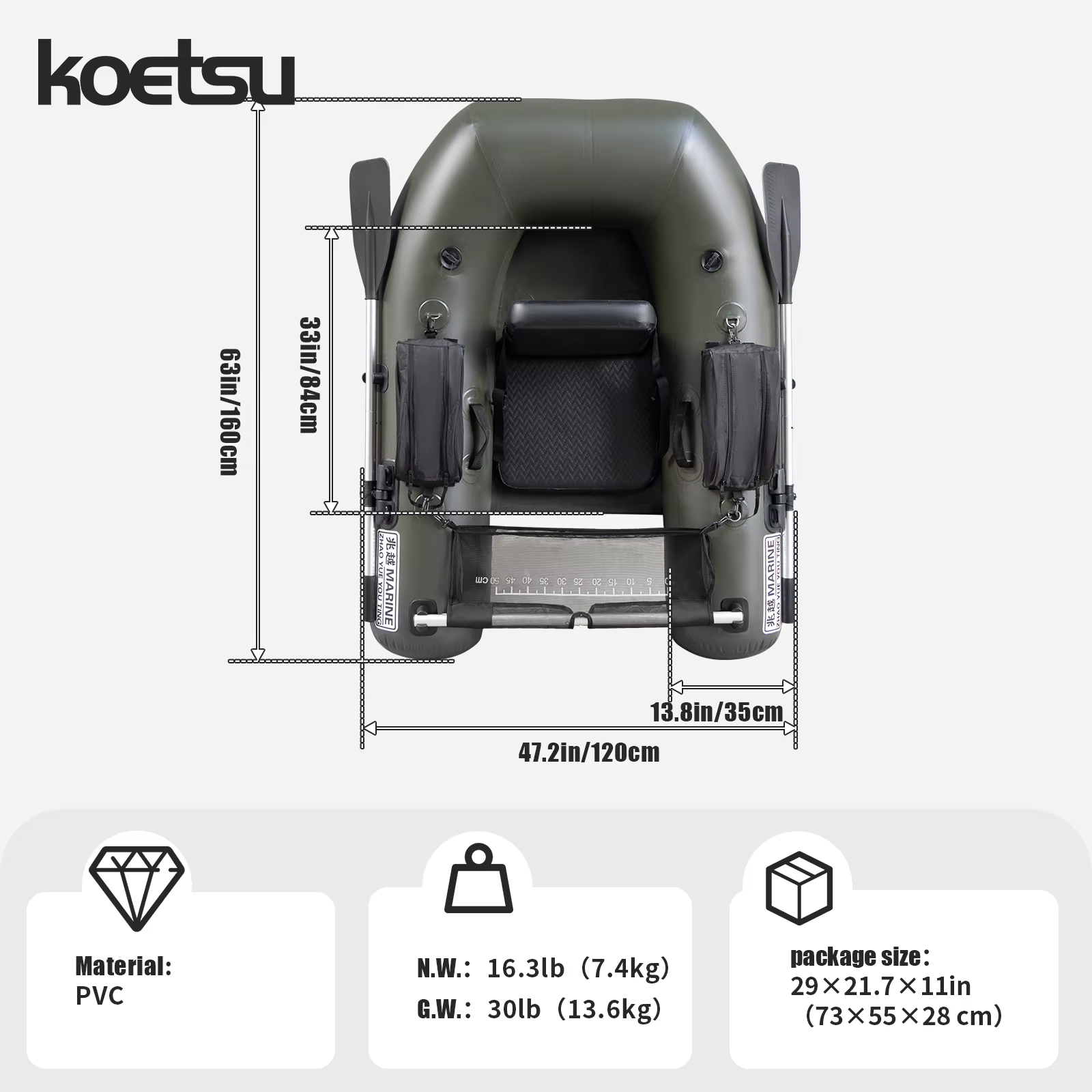 KOETSU Excellent Barco Inflable de Pescar - Perfecto para Cazarencillas y Pesca en Aguas Dulces Ligero Barco de Lure — imagen 5