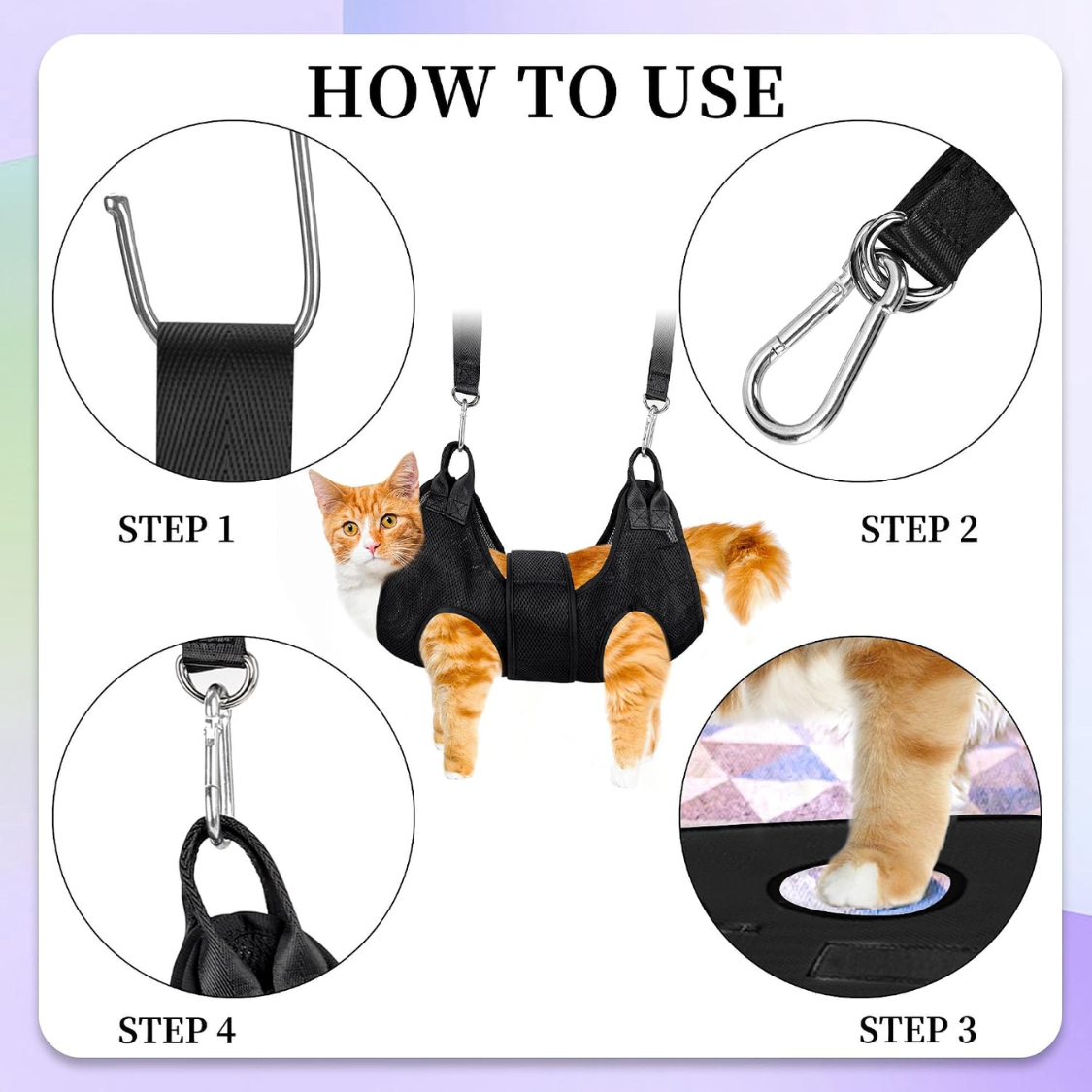 Kit de Hamaca para Grooming de Gatos y Perros hasta 12 lb, Arnesón y Sling para Corte de Uñas con Tijeras y Afilador — imagen 5