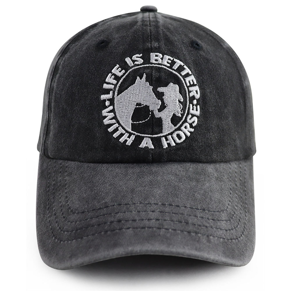 Vida Mejor Con Un Caballo: Gorra de Béisbol Vintage Lava con Bordados Vaquera para Mujeres Amantes del Equipo — imagen 5