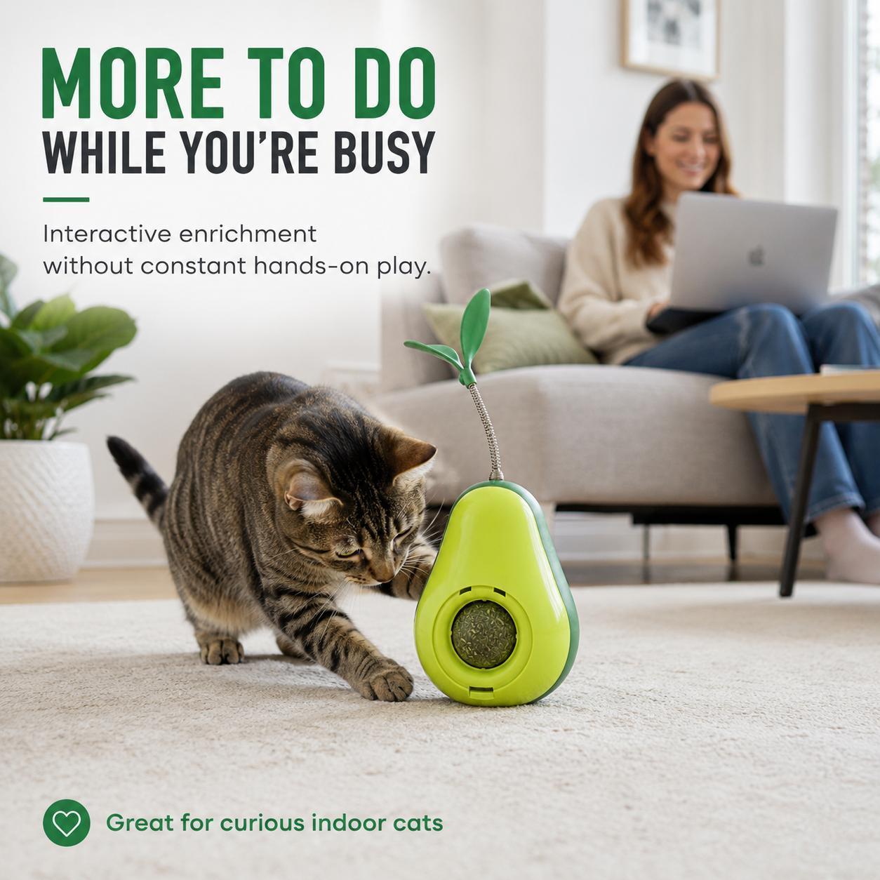 Avocado-Shaped Cat Tumbler Toy Interactive Wobble Toy That Self-Rights Includes Replaceable Feather & Catnip Ball Indoor Toy For Exercise, Entertainment, And Boredom Relief For Kittens — image 11