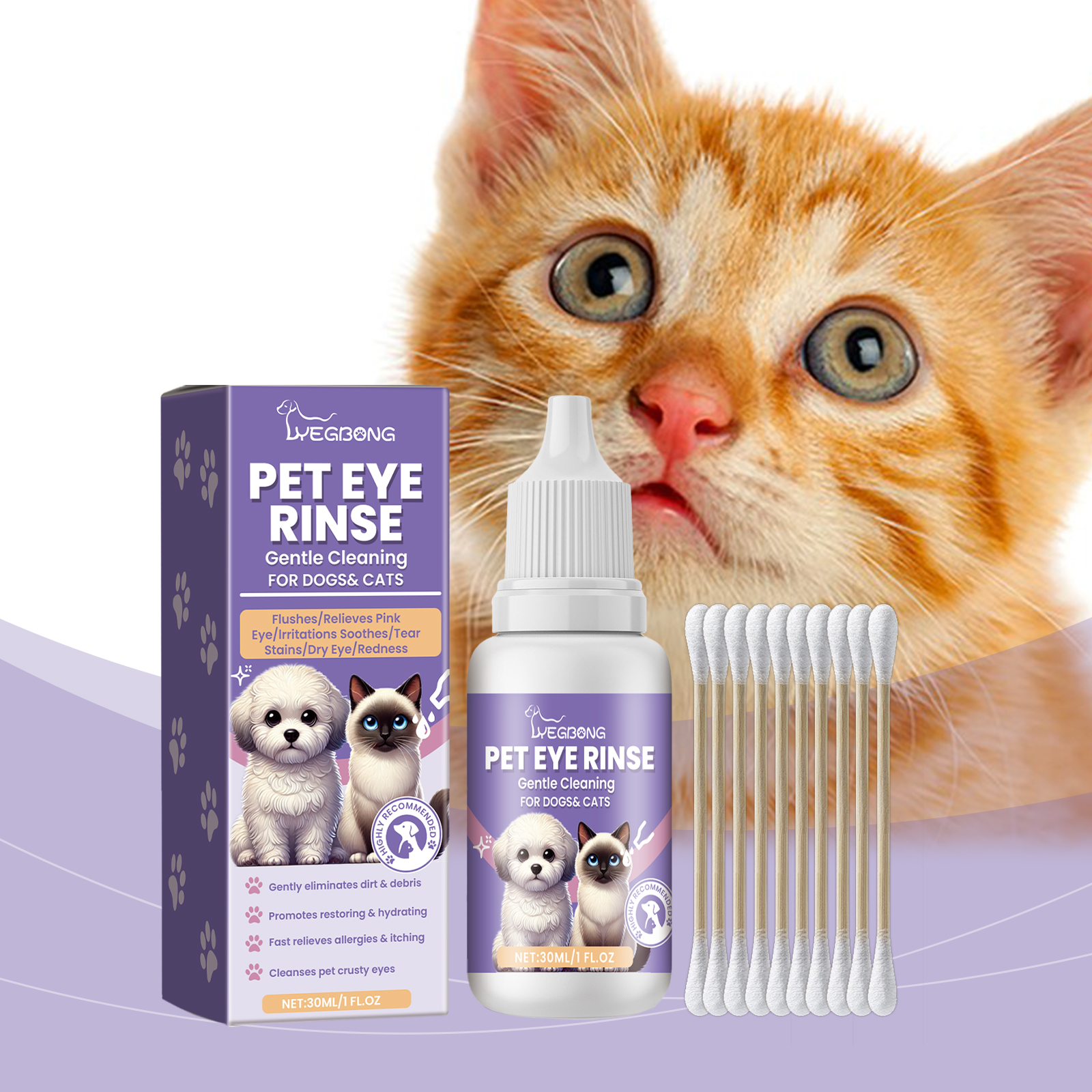 Pet Eye Rinse For Dogs & Cats, Gentle Eye Cleaner Solution With Hyaluronic Acid, Honeysuckle Extract & Taurine, Tear Stain Remover For Daily Eye Care, 30ml With Cotton Swabs — image 8