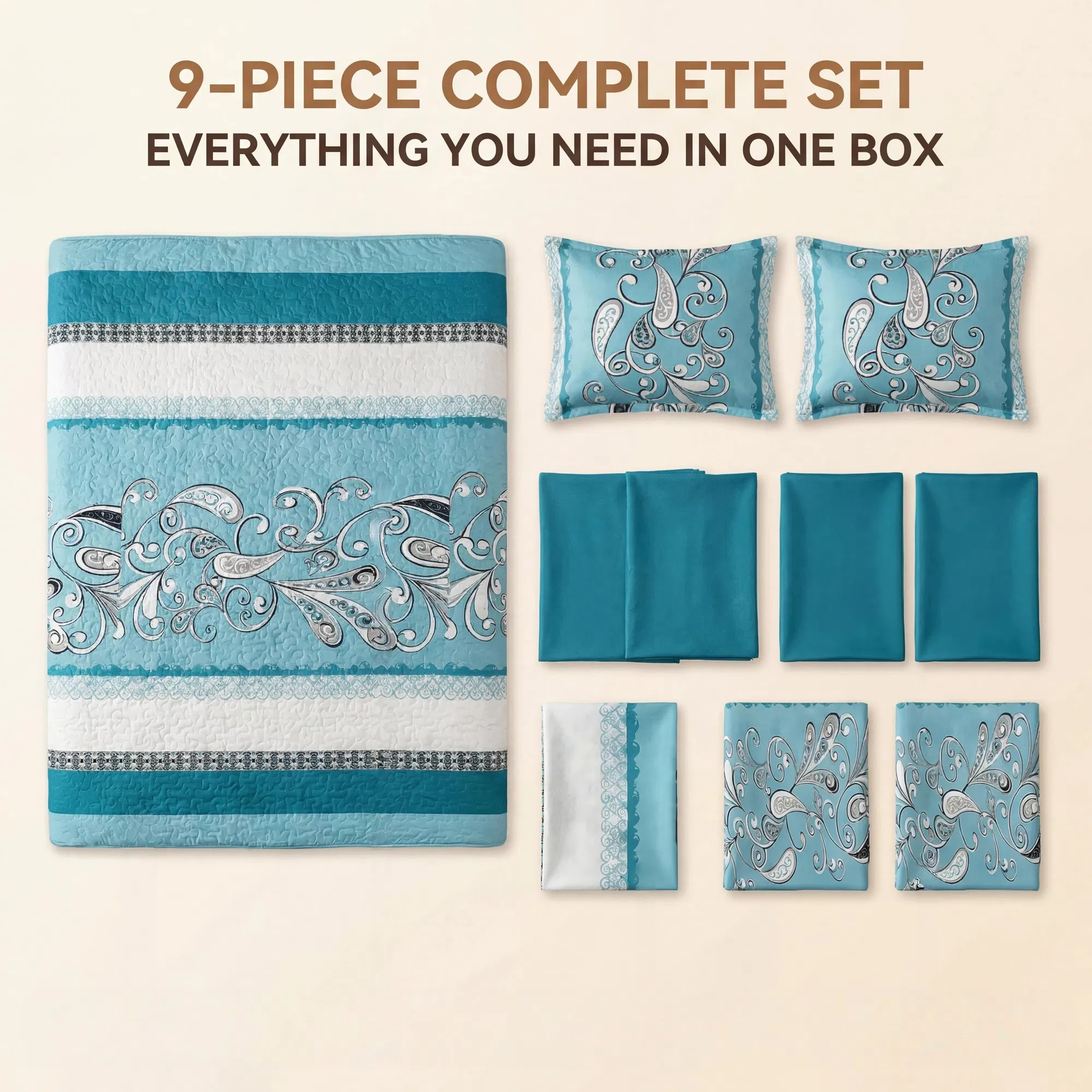 Surprise Room Makeover! 9-Piece Mystery Bedding & Curtain Bundle, Choose Your Size - Random Color/Pattern Quilted Bedspread Set with Light Filtering Window Panels, Pet Friendly Microfiber — image 4