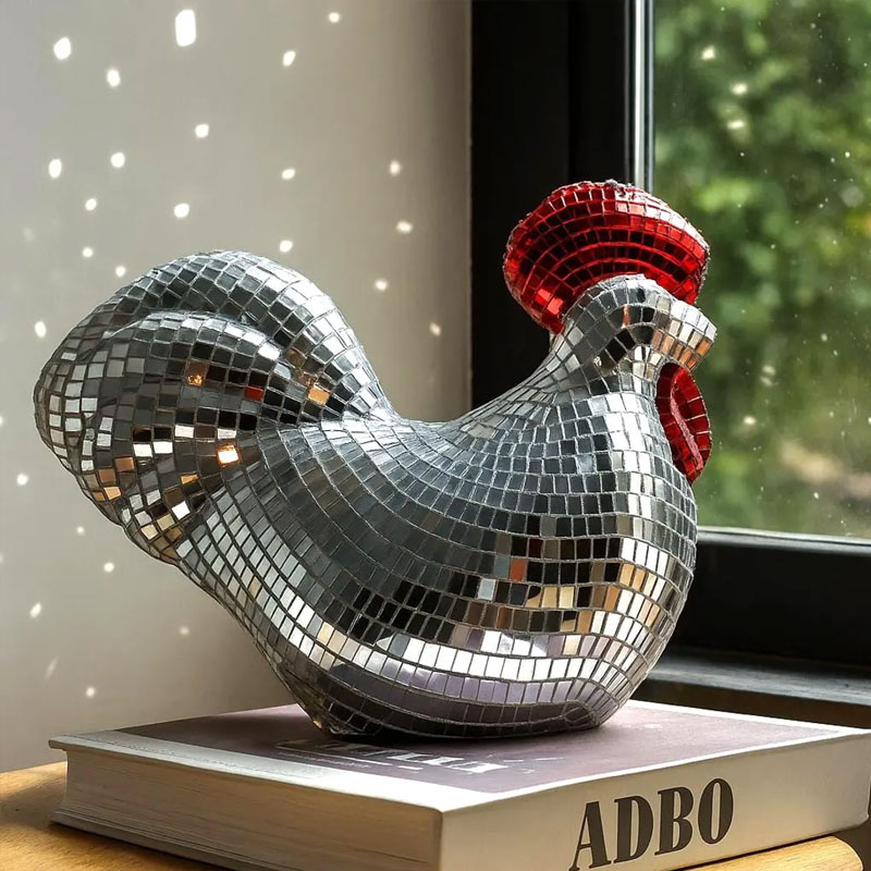 Ornamental Chicken Sculpture with Mirror Tiles — image 4