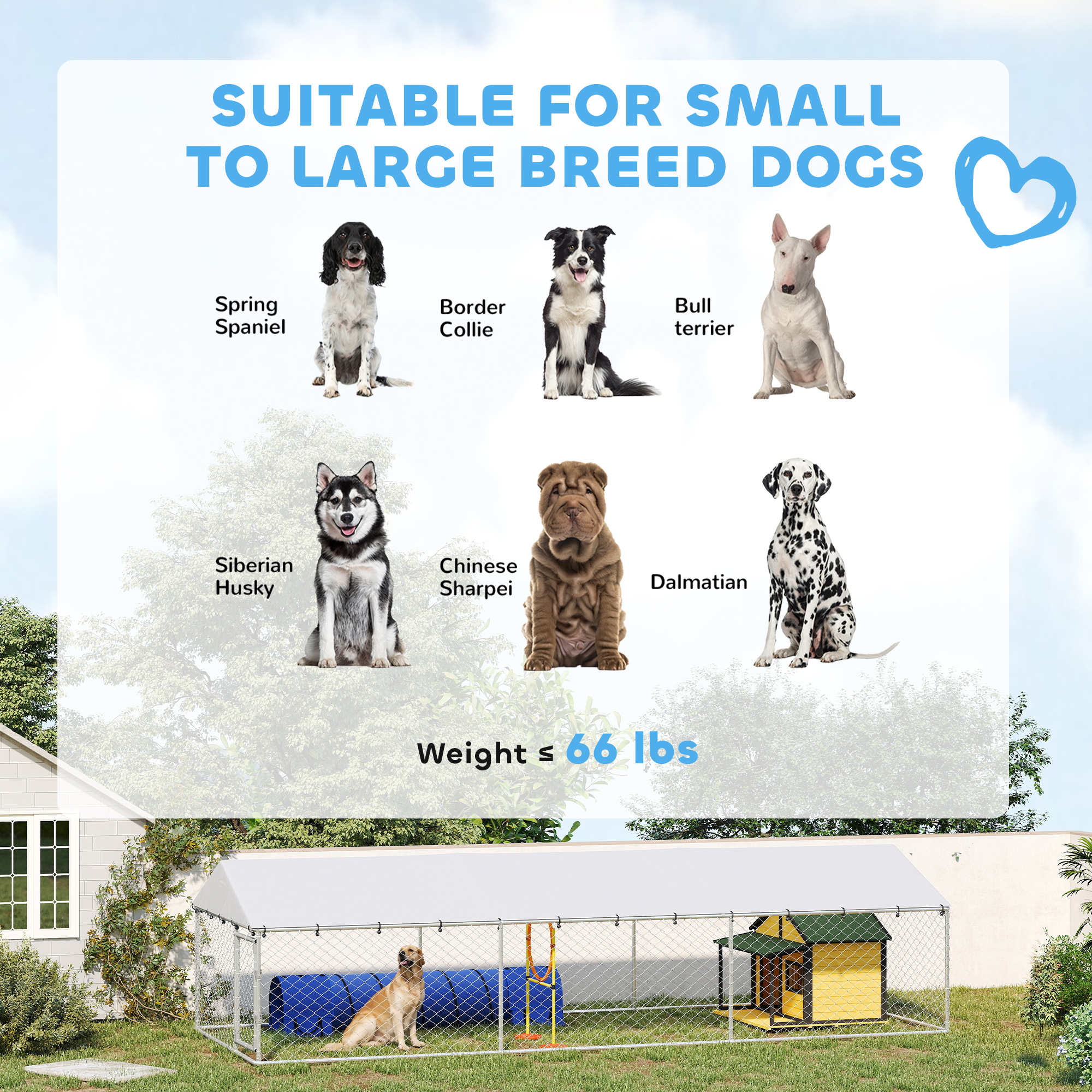 20 x 7.5 x 5 Dog Kennel Outdoor for Large Dogs with Waterproof Roof, Silver — image 5