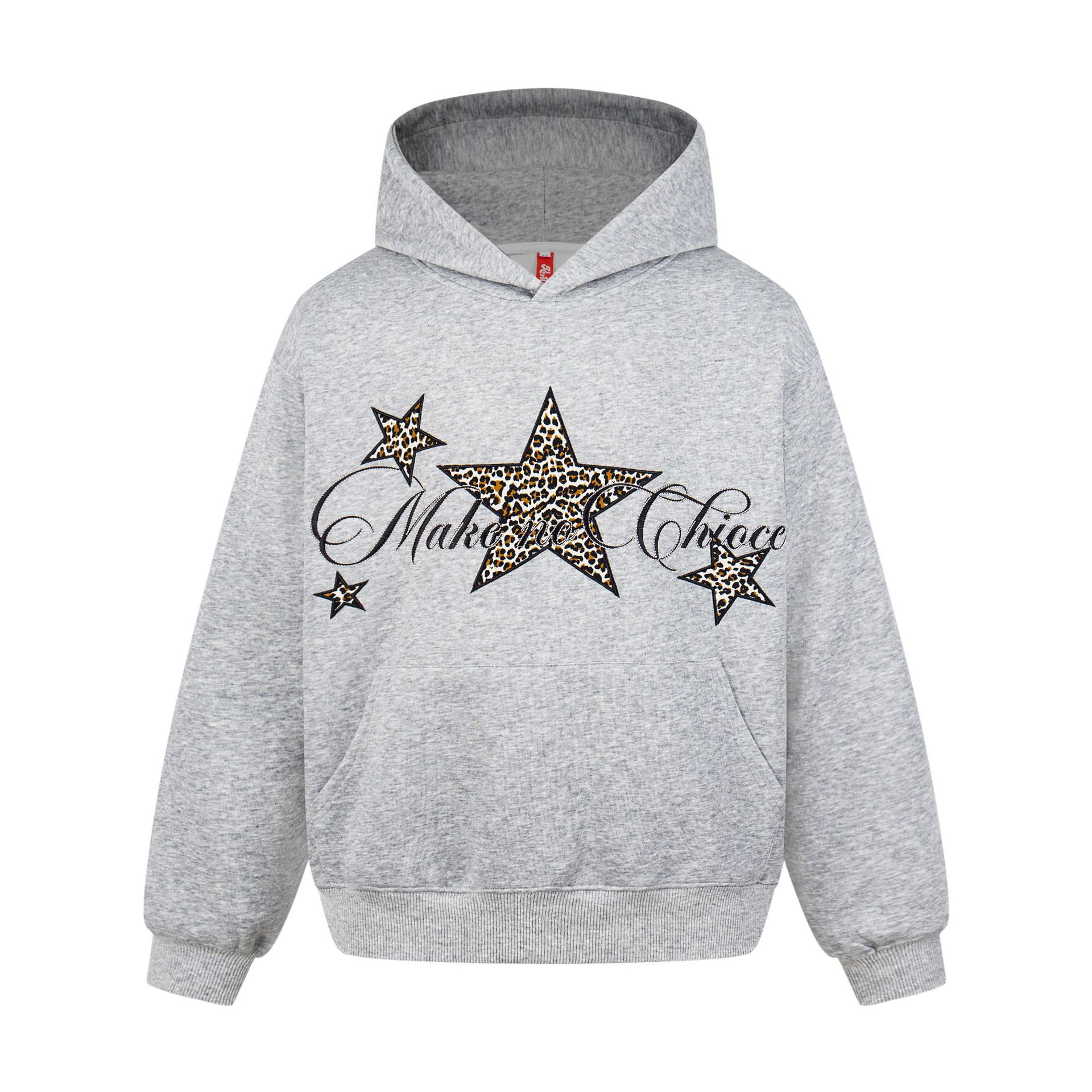 Leopard Print Star Letter Embroidery Unisex Loose Heavyweight Casual Hoodie — image 5