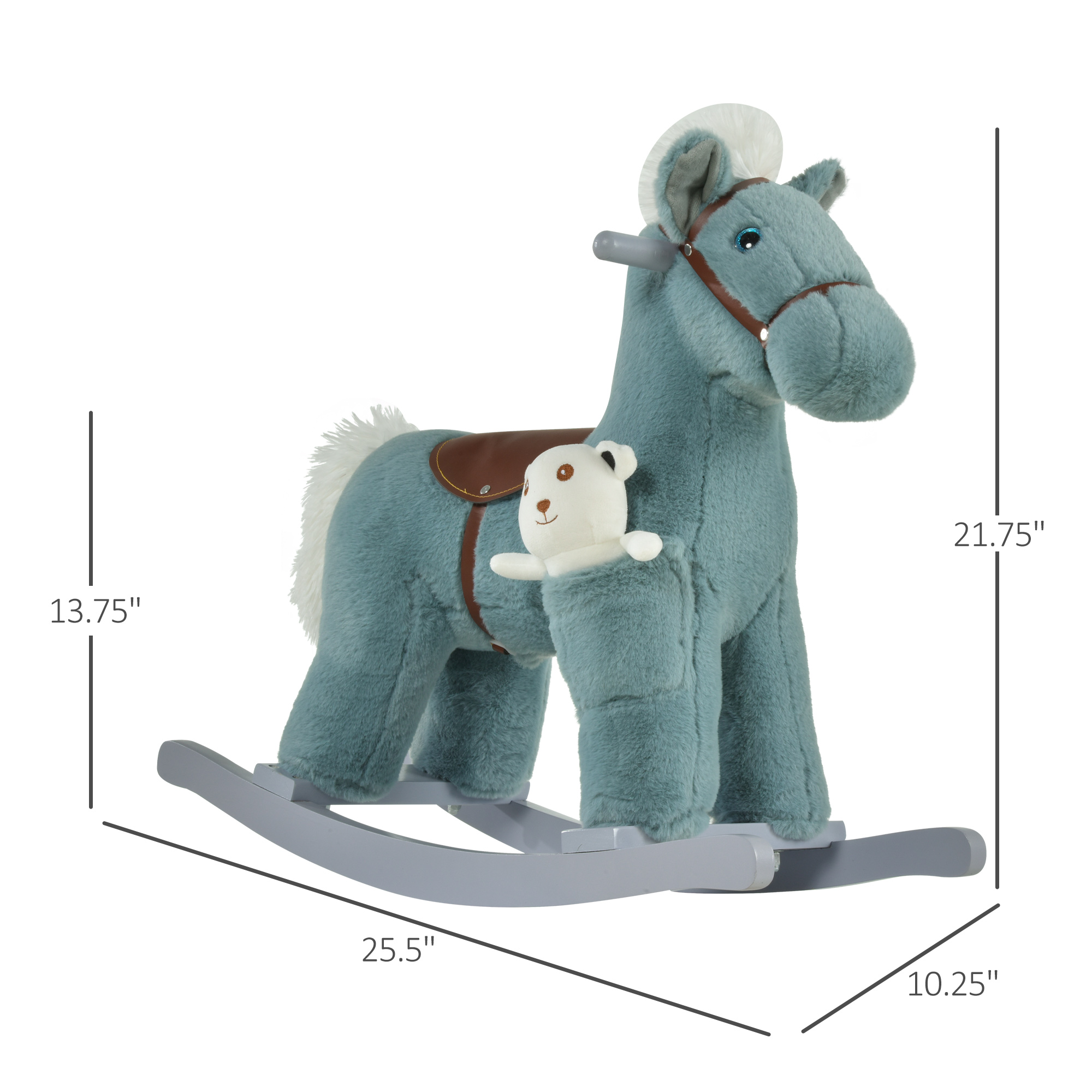 Kids Rocking Horse with Bear Toy, Plush Animal Rocker with Fun Realistic Sounds for Toddler 18-36 Months, Blue — image 2