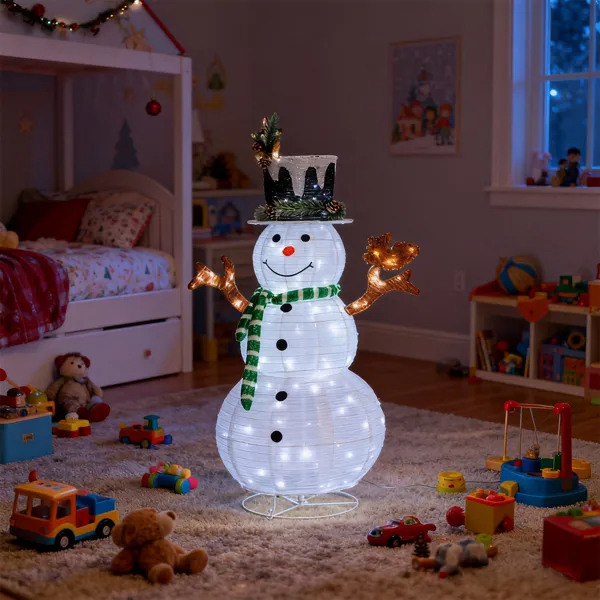 Lighted Snowman And Squirrel Christmas Yard Decorations, Pre-lit Pull Up Snowman With 120 White LEDs, For Xmas Outdoor Holiday Indoor Decor Lighted Holiday Displays — image 9